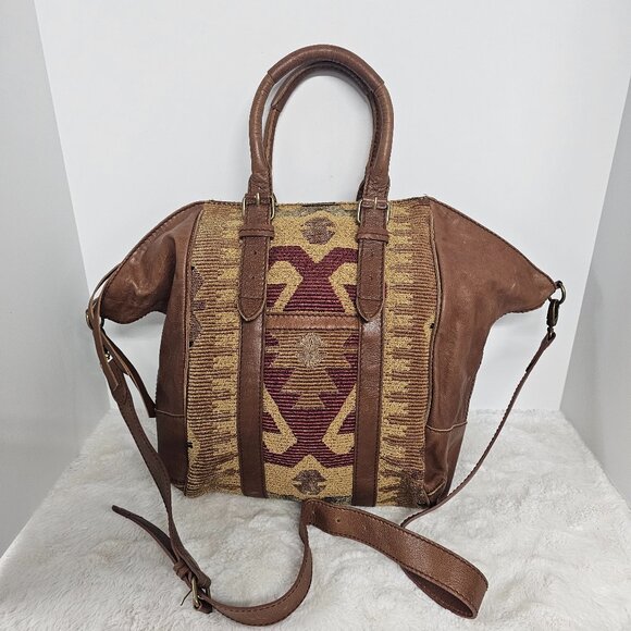 Isabella Fiore Brown Leather Tapestry Bag Western Boho Crossbody - Picture 13 of 13